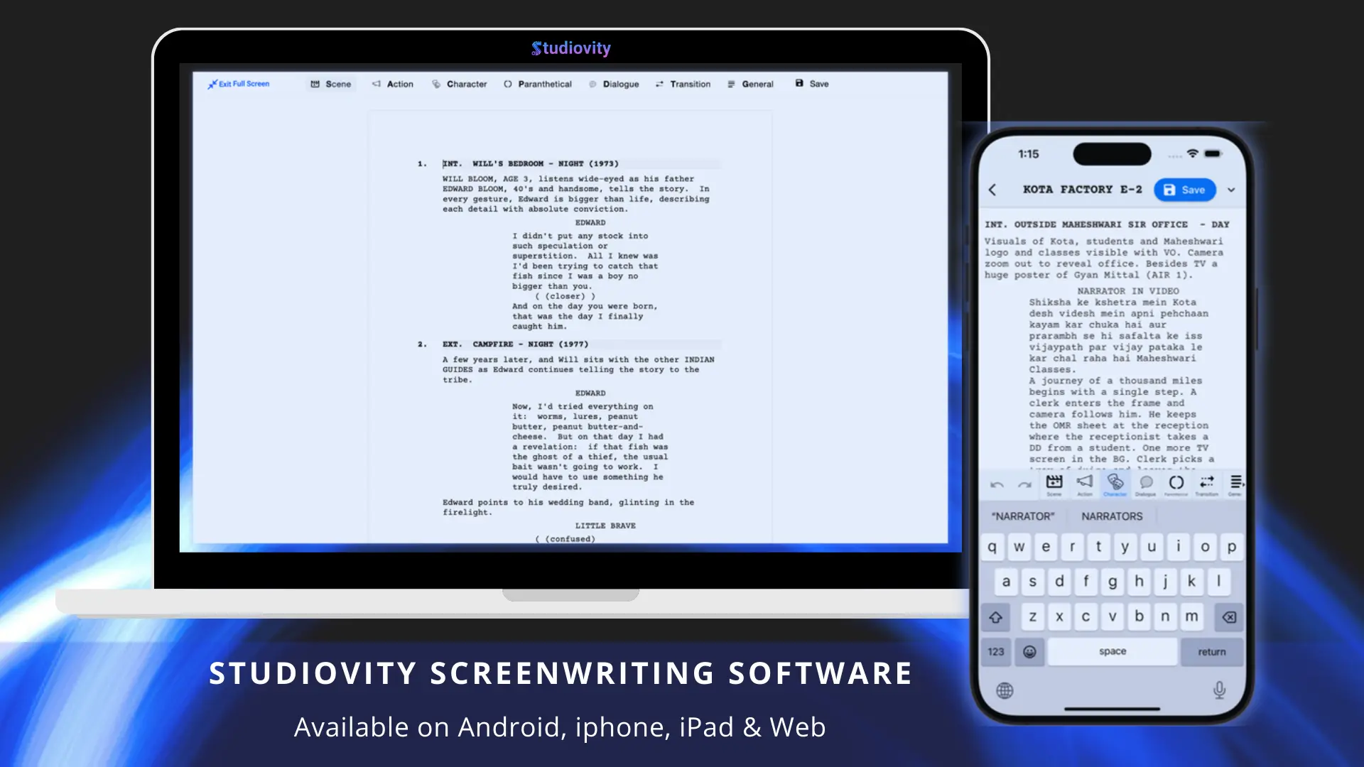 screenshot of Studiovity Screenwriting